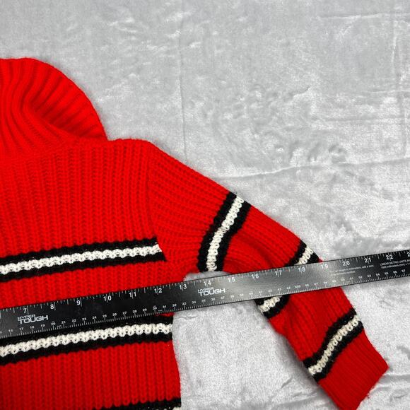 Vintage Sweater Girls Size 8 Red Chunky Collared Striped Preppy - Picture 6 of 7